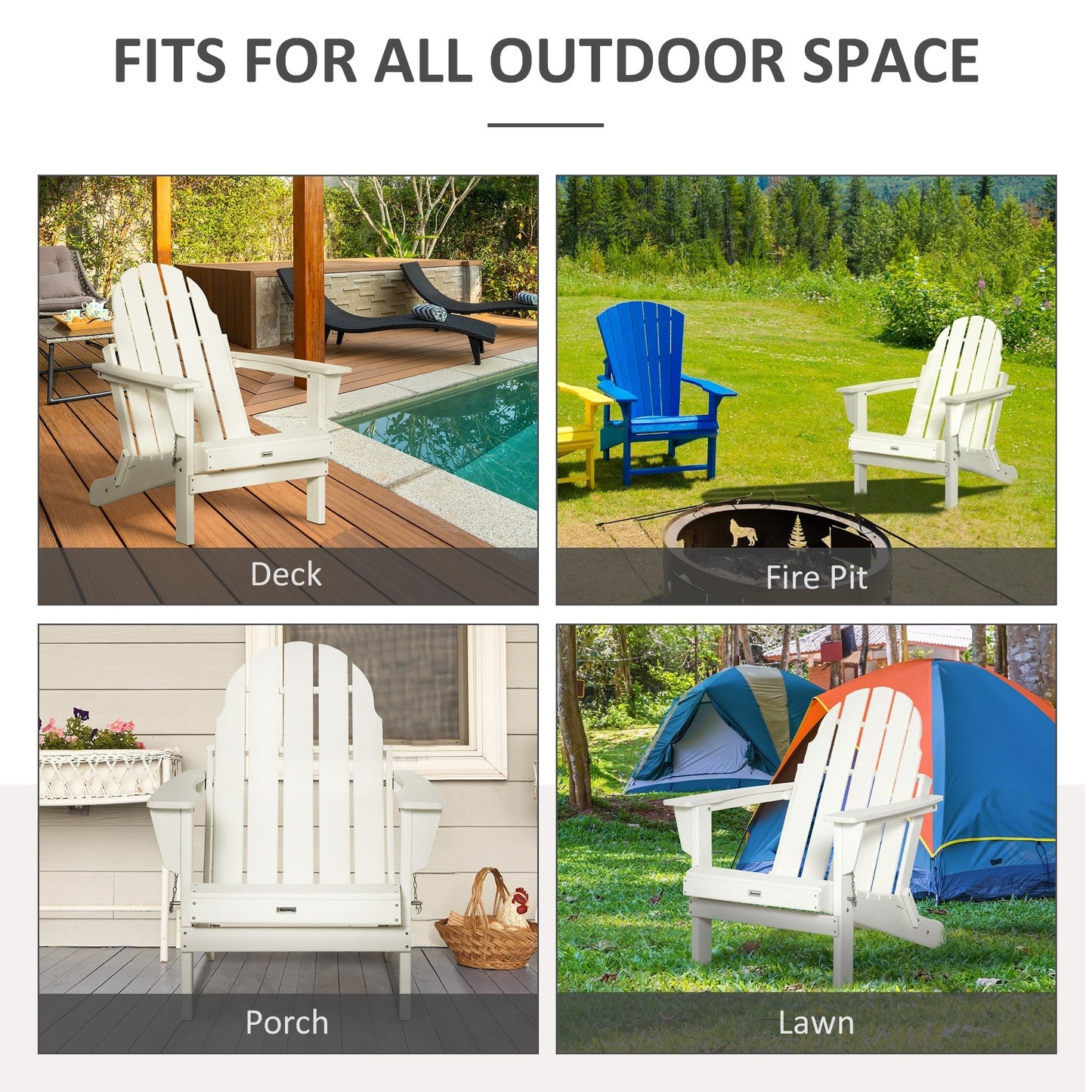 Sedia pieghevole Adirondack Outsunny, sedie da spiaggia in plastica HDPE per esterni adatte a tutte le stagioni, per patio, terrazza e mobili da giardino