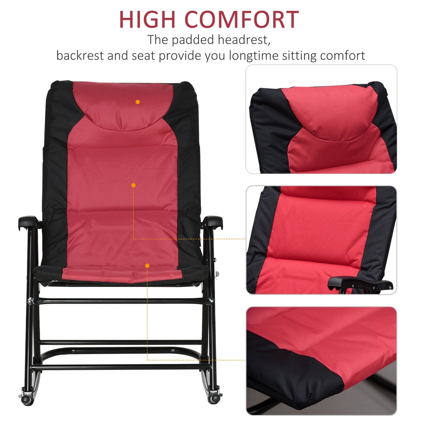 Set di sedie a dondolo pieghevoli Outsunny con seduta e schienale imbottiti, cuscino