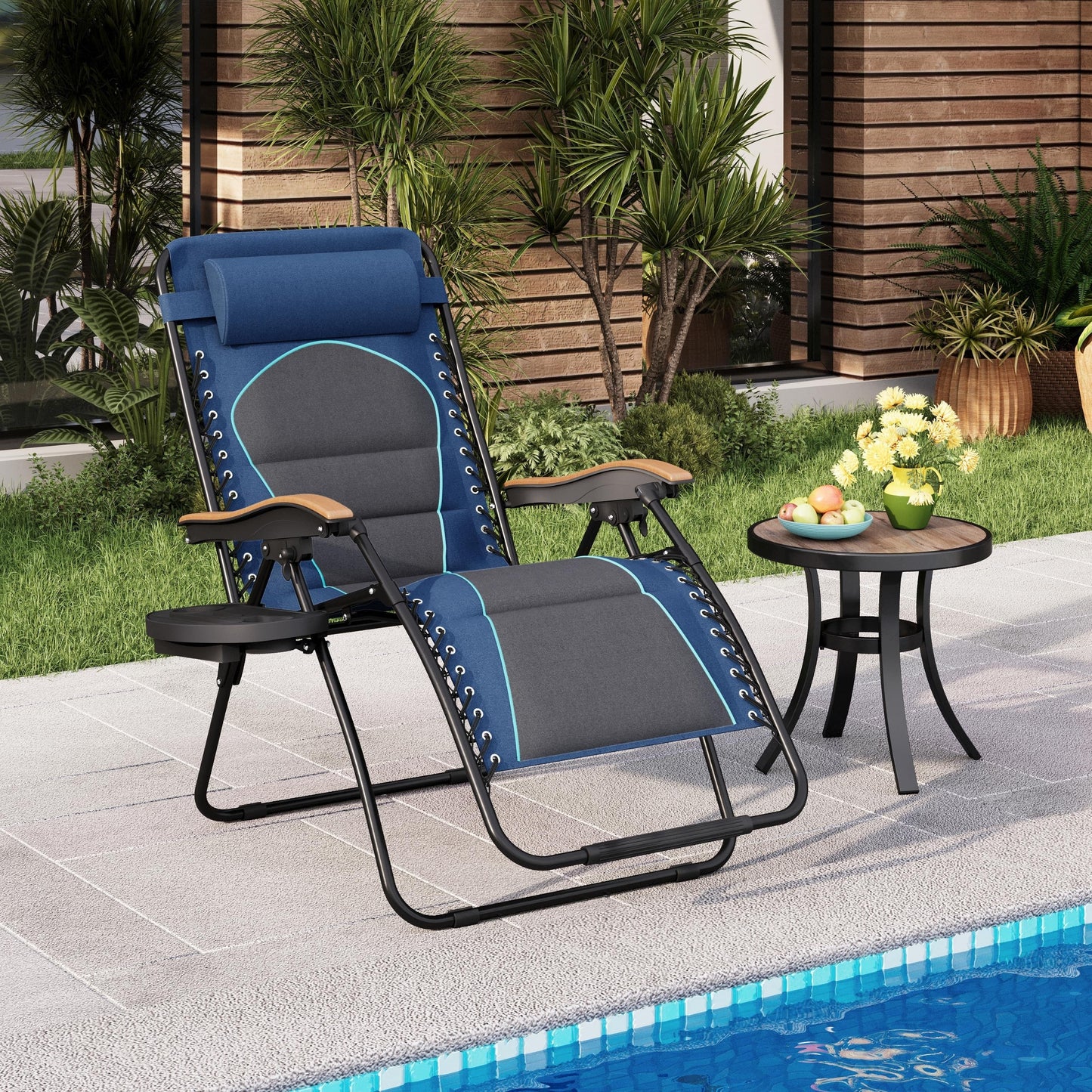 Poltrona reclinabile regolabile con braccioli larghi e portabicchieri, imbottita, oversize XL, a gravità zero - N/D