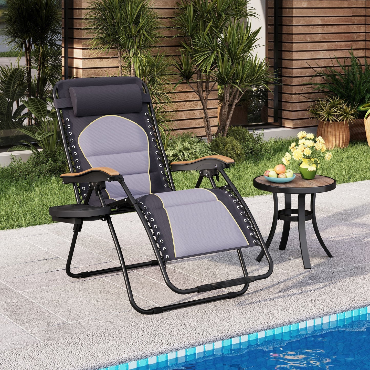 Poltrona reclinabile regolabile con braccioli larghi e portabicchieri, imbottita, oversize XL, a gravità zero - N/D