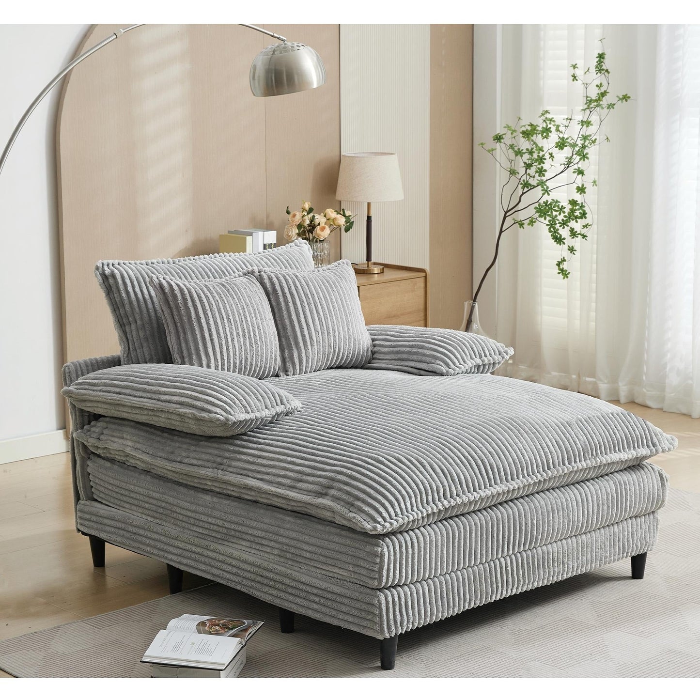 Divano letto regolabile in velluto a coste soffice e chaise longue oversize