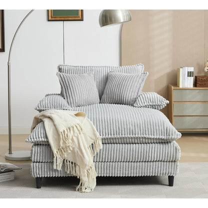 Divano letto regolabile in velluto a coste soffice e chaise longue oversize