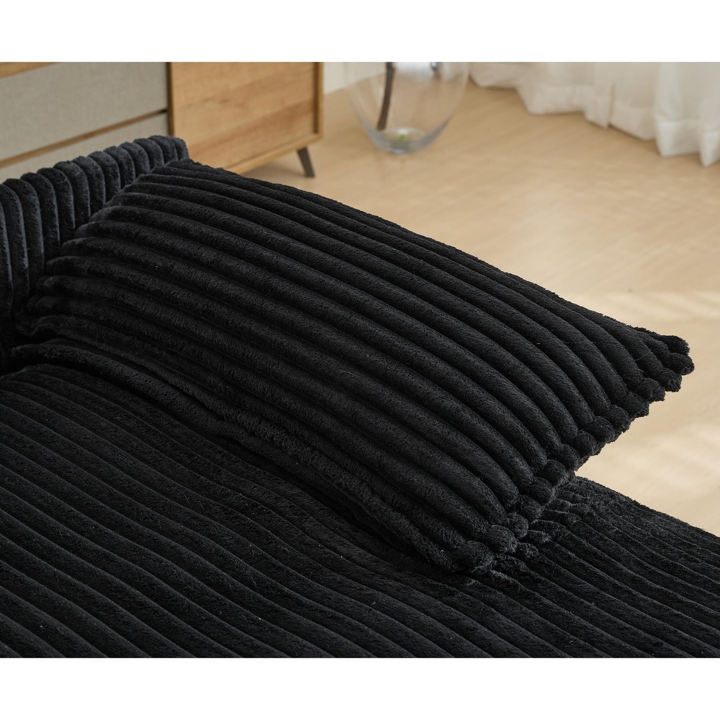 Divano letto regolabile in velluto a coste soffice e chaise longue oversize