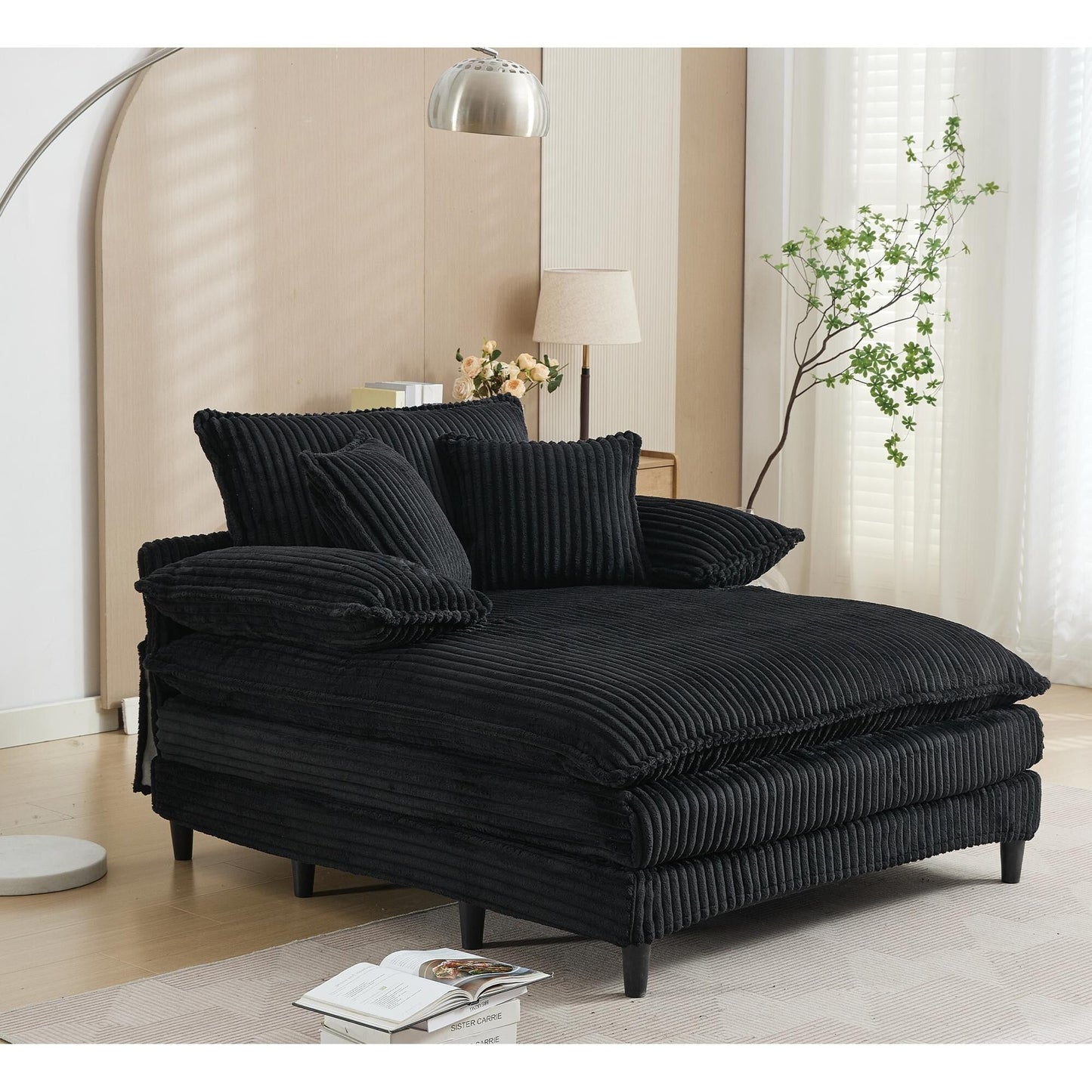 Divano letto regolabile in velluto a coste soffice e chaise longue oversize