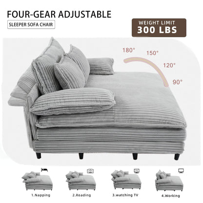 Divano letto regolabile in velluto a coste soffice e chaise longue oversize