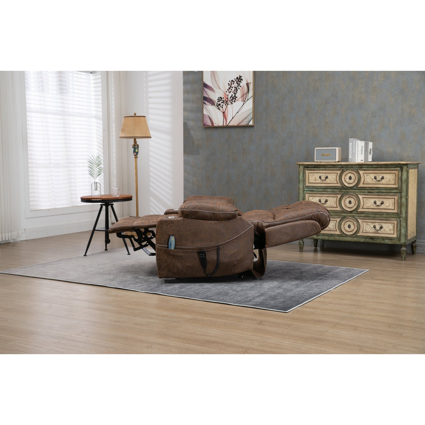 Poltrona reclinabile elettrica oversize in pelle PU con massaggio, riscaldamento lombare, portabicchieri, posizione orizzontale a 180°