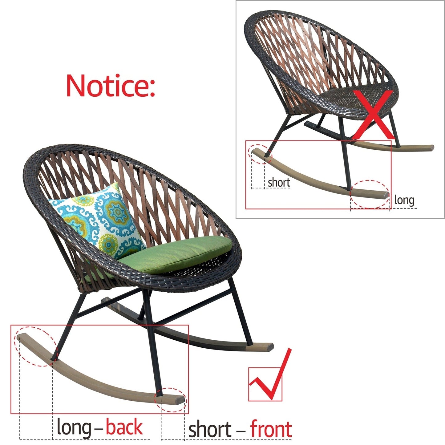 Set da bistrot OVIOS con sedia a dondolo da giardino da 3 pezzi e tavolino in vetro