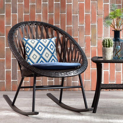 Set da bistrot OVIOS con sedia a dondolo da giardino da 3 pezzi e tavolino in vetro