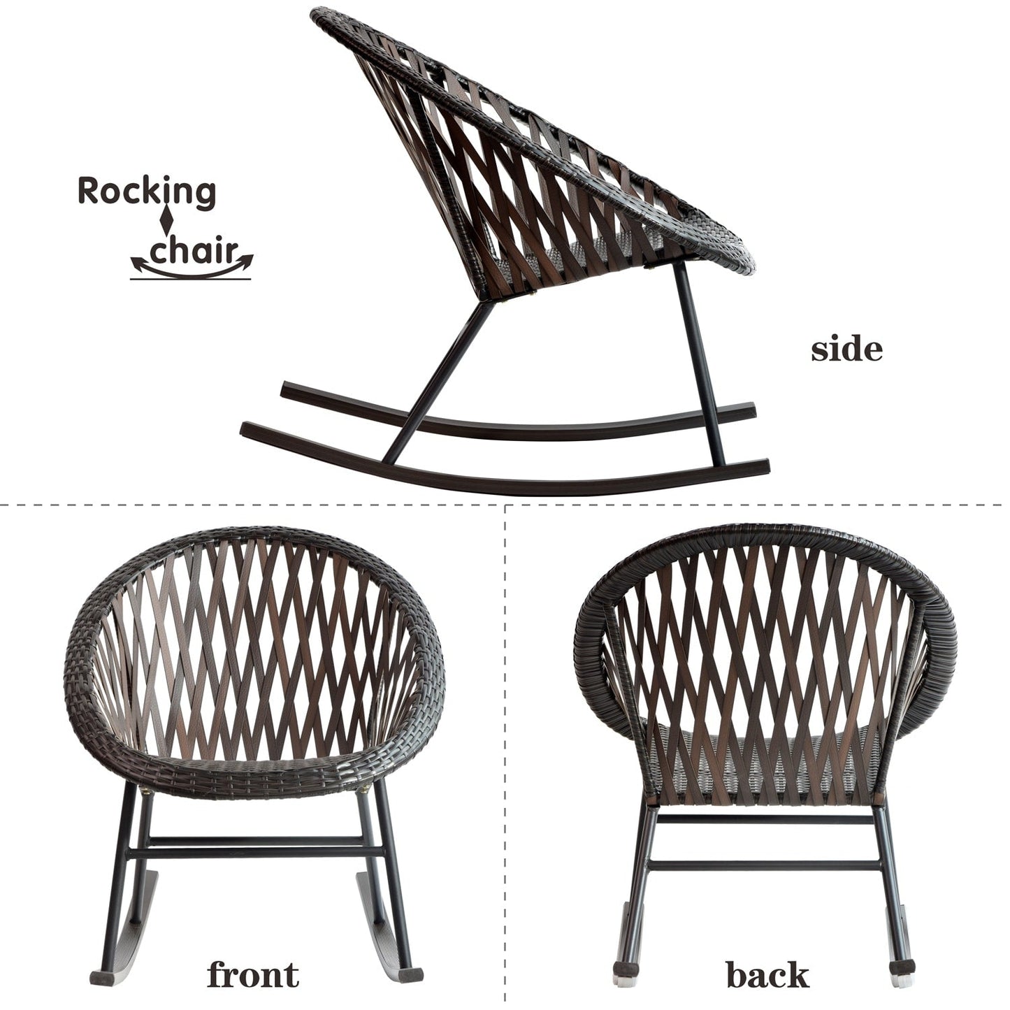 Set da bistrot OVIOS con sedia a dondolo da giardino da 3 pezzi e tavolino in vetro