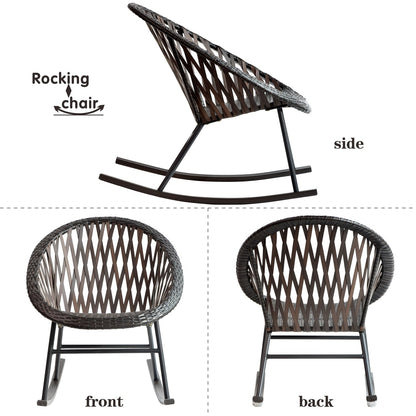 Set da bistrot OVIOS con sedia a dondolo da giardino da 3 pezzi e tavolino in vetro