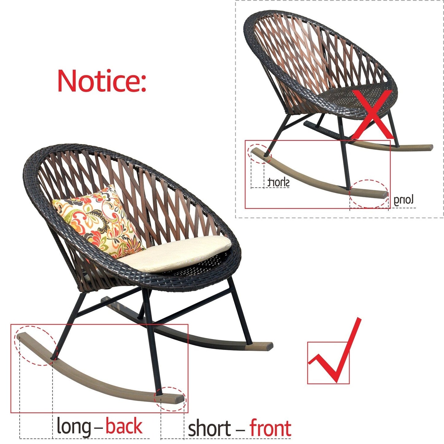 Set da bistrot OVIOS con sedia a dondolo da giardino da 3 pezzi e tavolino in vetro