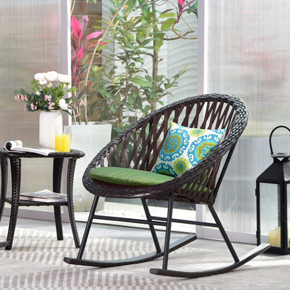 Set da bistrot OVIOS con sedia a dondolo da giardino da 3 pezzi e tavolino in vetro