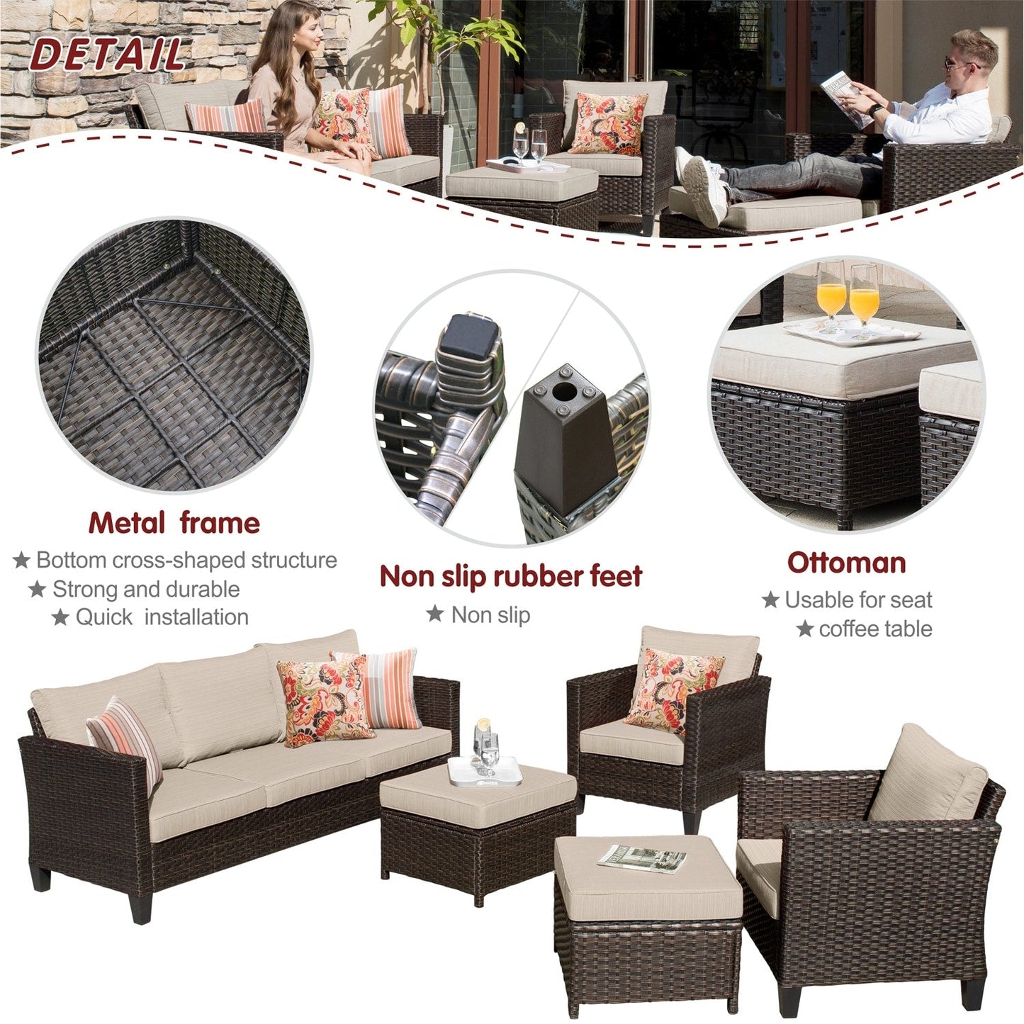 Set di 5 mobili da giardino in vimini con schienale alto OVIOS