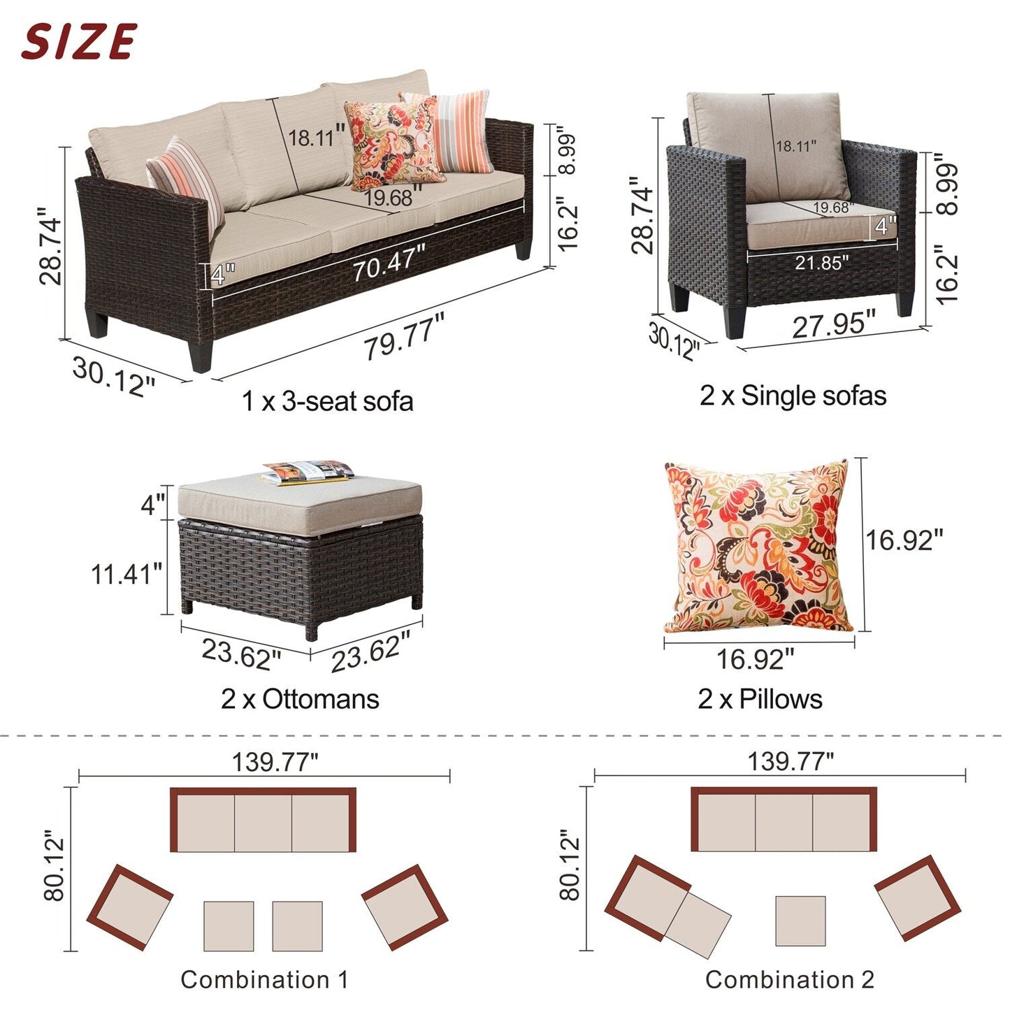 Set di 5 mobili da giardino in vimini con schienale alto OVIOS