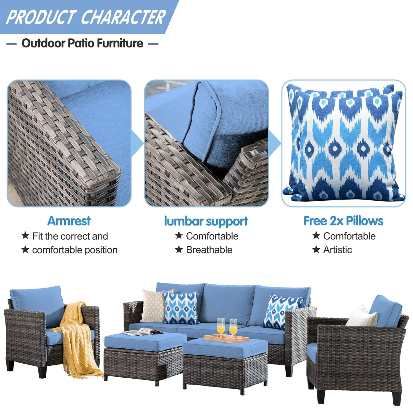 Set di 5 mobili da giardino in vimini con schienale alto OVIOS