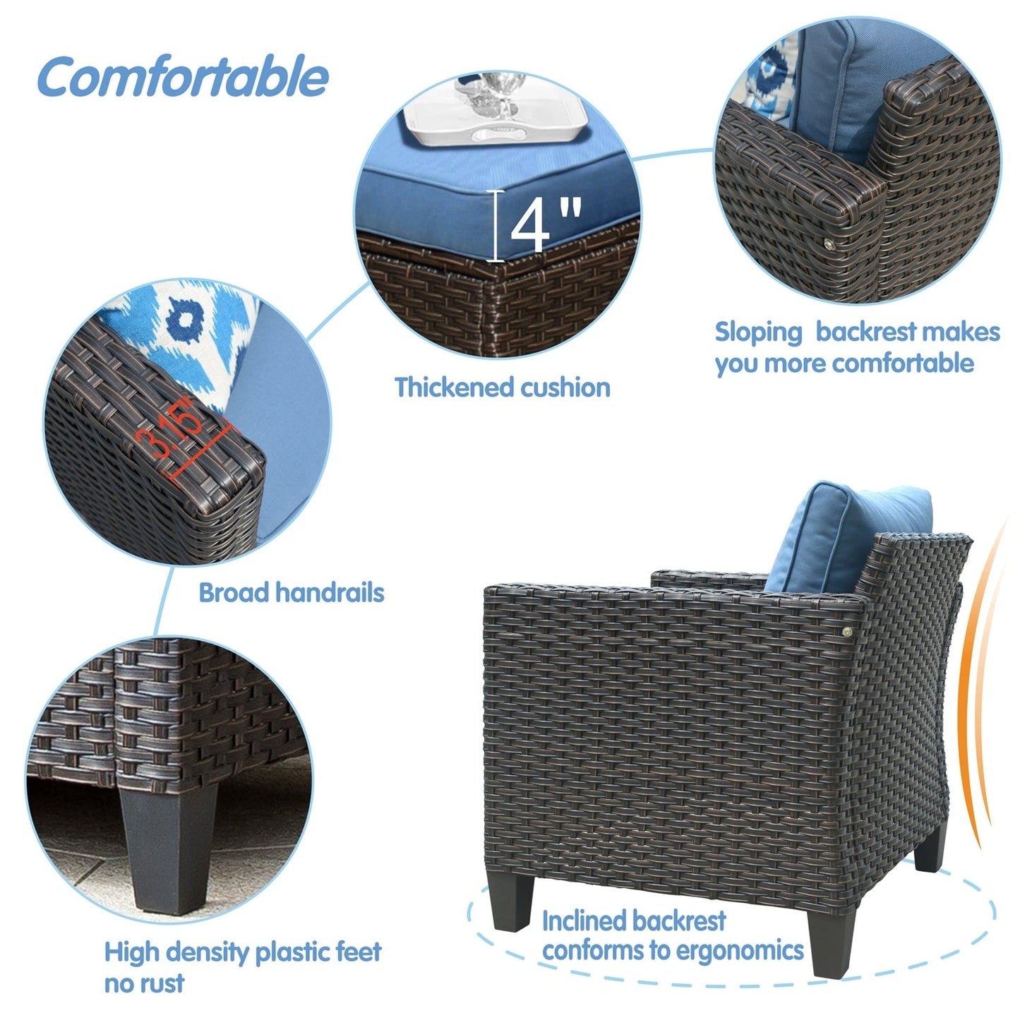 Set di 5 mobili da giardino in vimini con schienale alto OVIOS