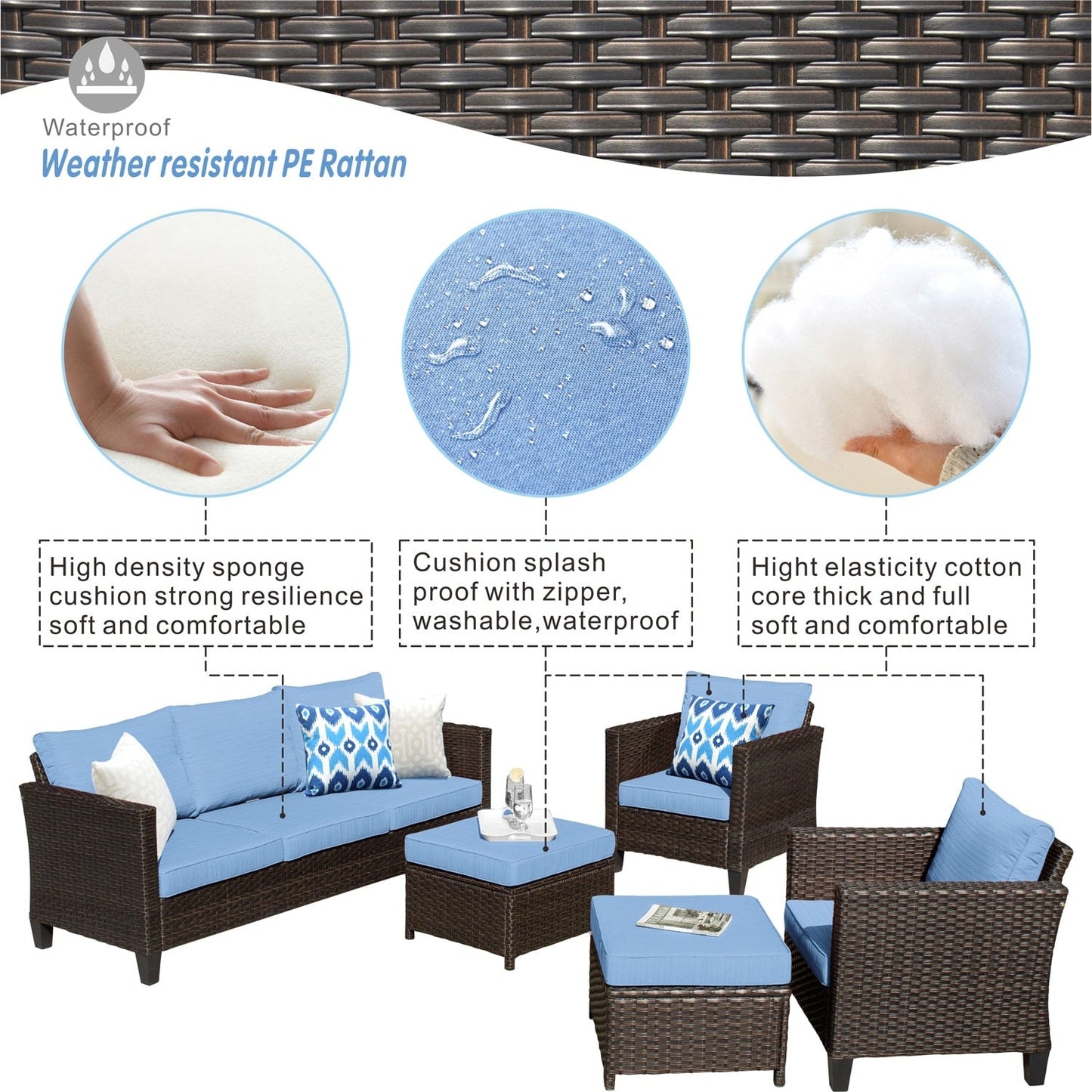 Set di 5 mobili da giardino in vimini con schienale alto OVIOS