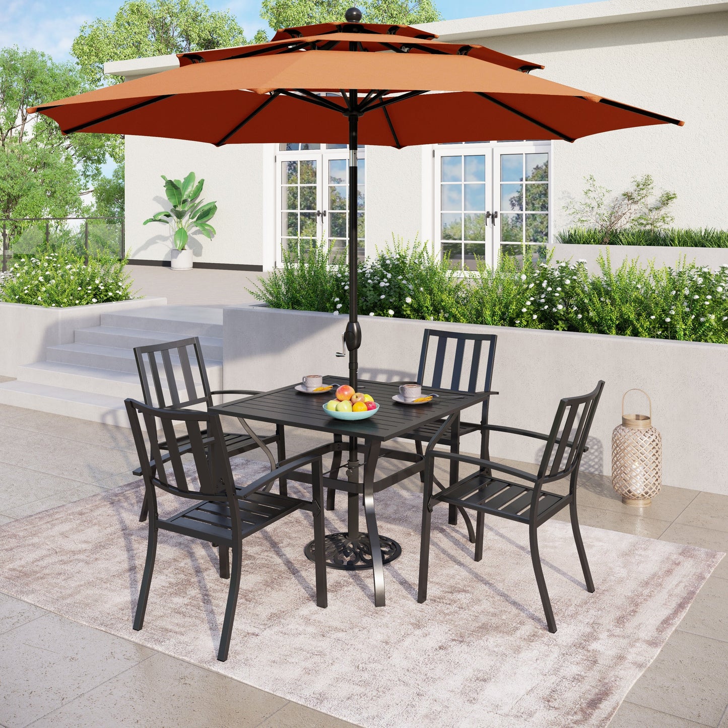 MAISON ARTS Ombrellone da esterno a 3 livelli, con inclinazione automatica, 10 piedi, con doppia ventilazione e luci LED