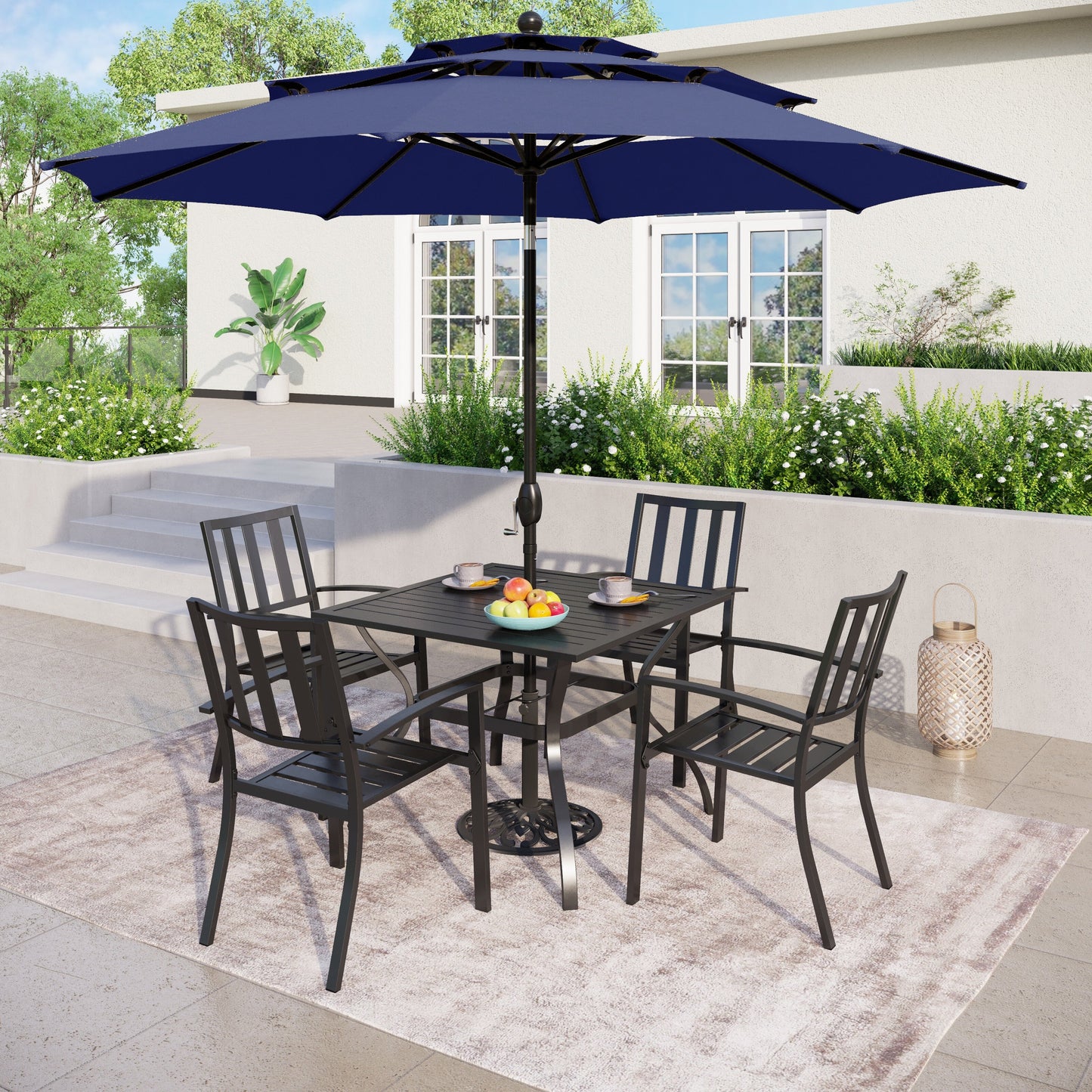 MAISON ARTS Ombrellone da esterno a 3 livelli, con inclinazione automatica, 10 piedi, con doppia ventilazione e luci LED