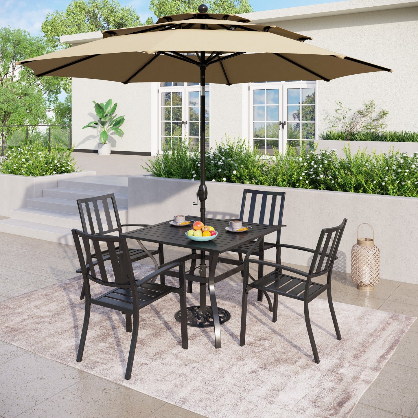 MAISON ARTS Ombrellone da esterno a 3 livelli, con inclinazione automatica, 10 piedi, con doppia ventilazione e luci LED