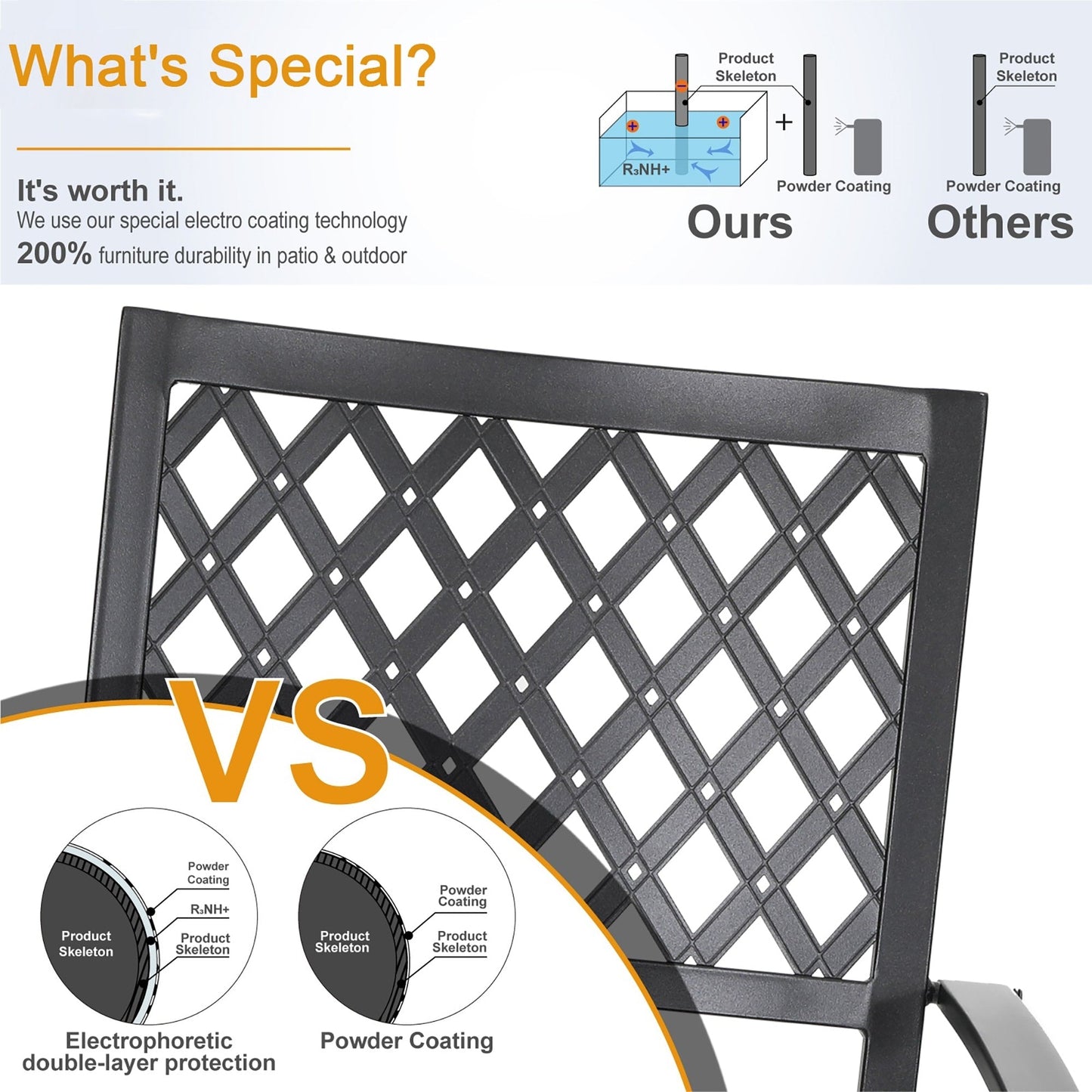MAISON ARTS Set da pranzo per patio da 6 pezzi con ombrellone a 3 livelli e inclinazione automatica da 10 piedi: 4 sedie da esterno in metallo, 1 tavolo da pranzo quadrato in metallo