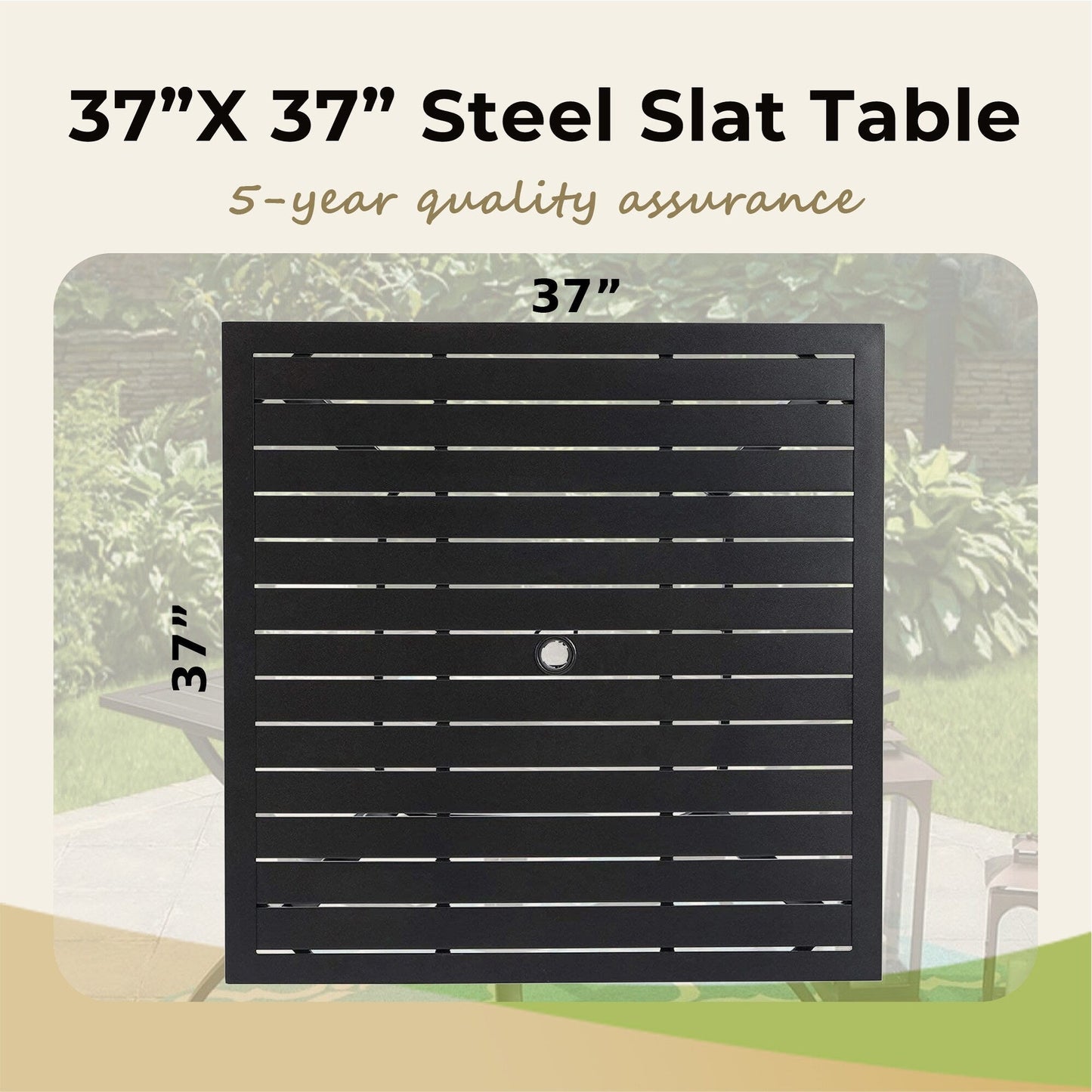 MAISON ARTS Set da pranzo per patio da 6 pezzi con ombrellone a 3 livelli e inclinazione automatica da 10 piedi: 4 sedie da esterno in metallo, 1 tavolo da pranzo quadrato in metallo