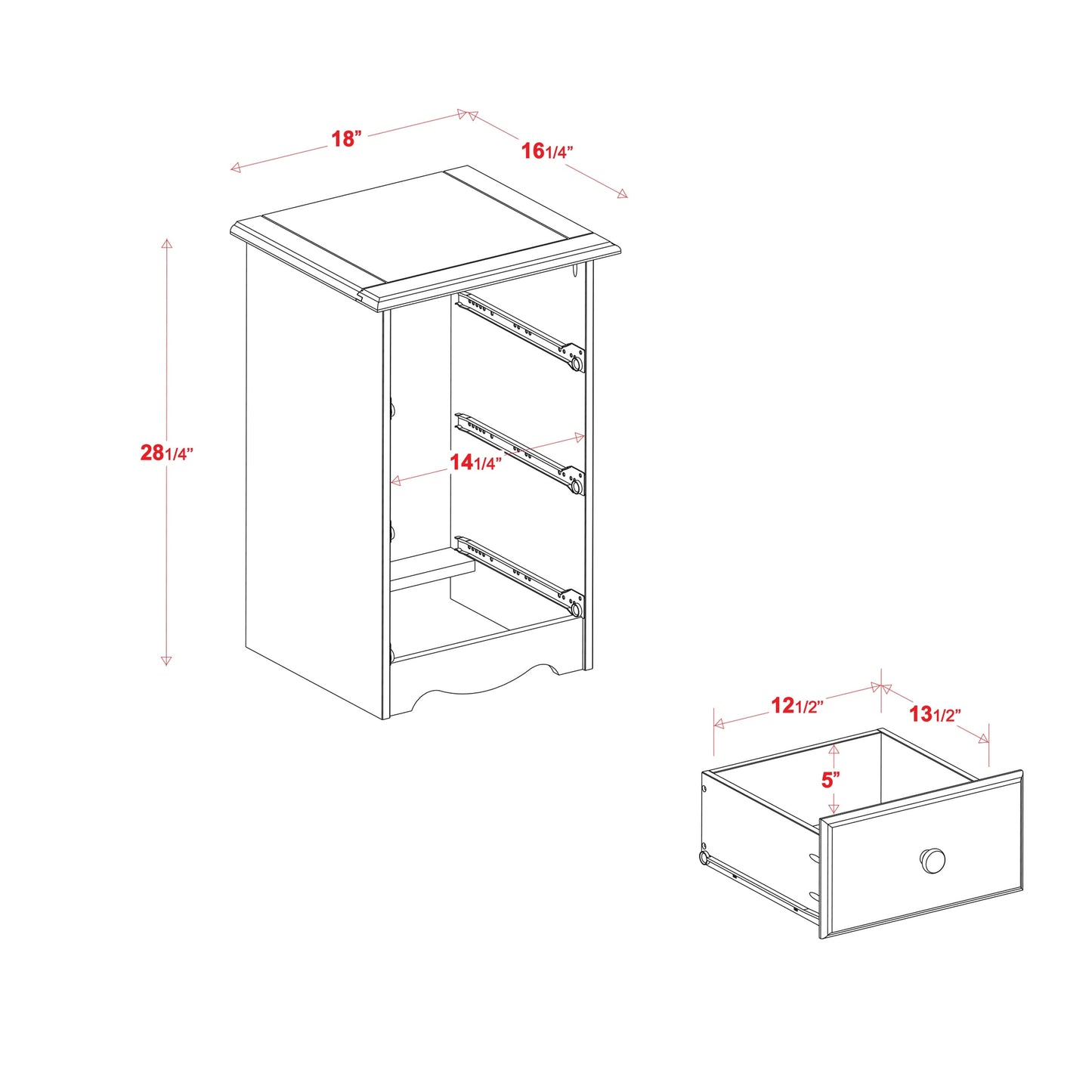 Comodino Palace Imports in legno massello al 100% con 3 cassetti e pomelli in metallo o legno