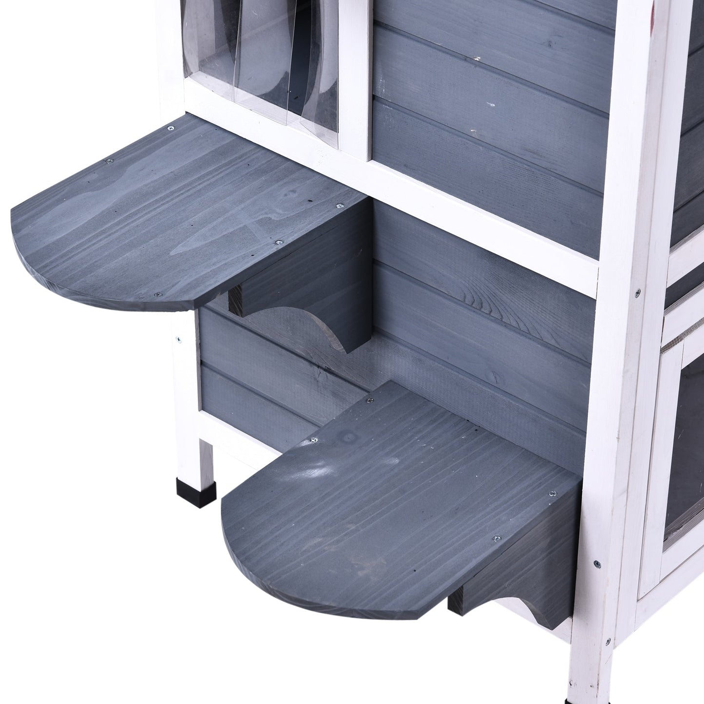 PawHut Fir Wood - Cuccia per gatti da esterno a 2 piani, rifugio in legno per gatti selvatici con tetto apribile in asfalto per interni/esterni, bianco/grigio