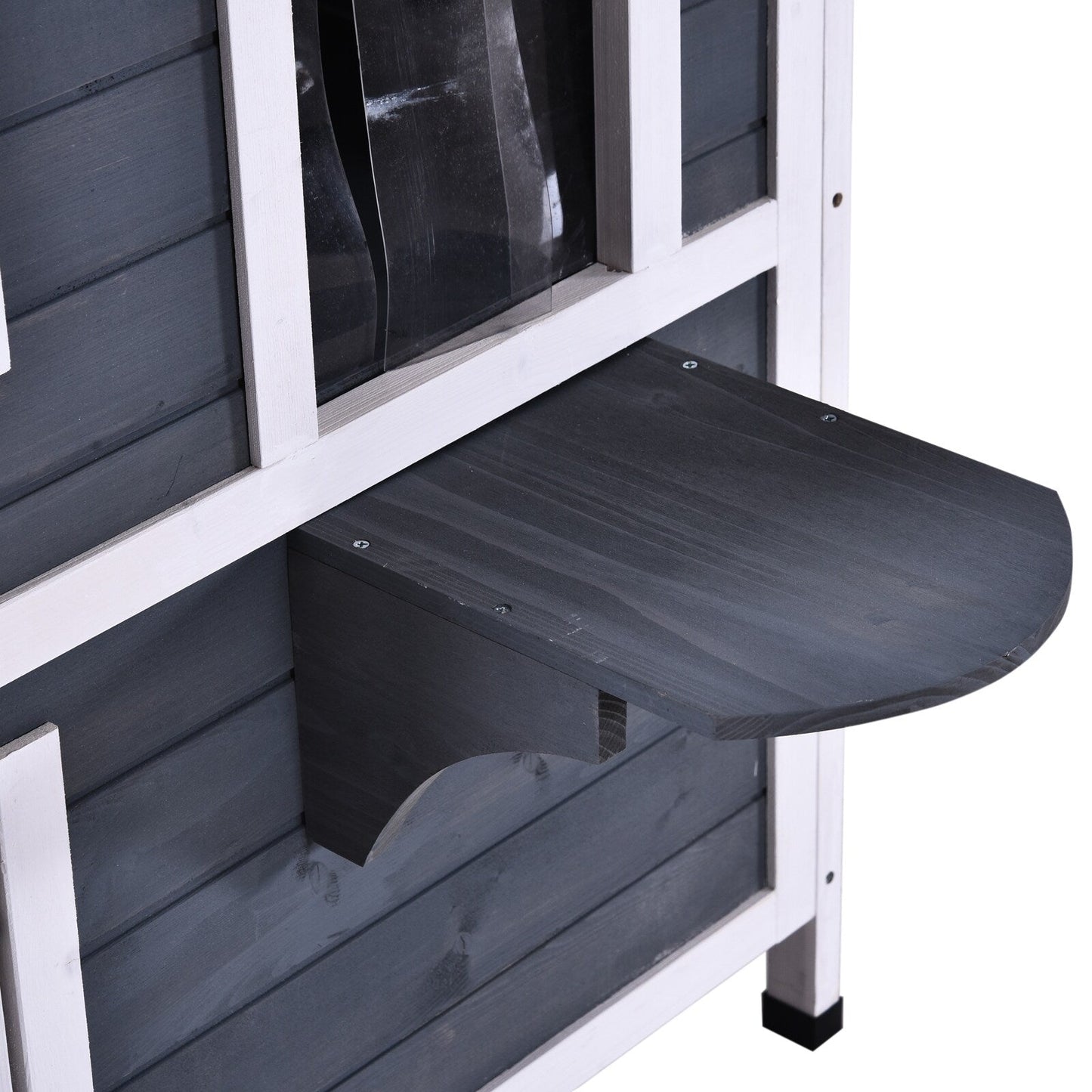 PawHut Fir Wood - Cuccia per gatti da esterno a 2 piani, rifugio in legno per gatti selvatici con tetto apribile in asfalto per interni/esterni, bianco/grigio