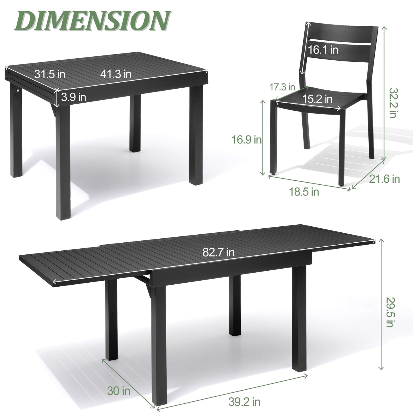 Set da pranzo per esterni in alluminio Pellebant da 5/7/9 pezzi con tavolo estensibile e sedie impilabili