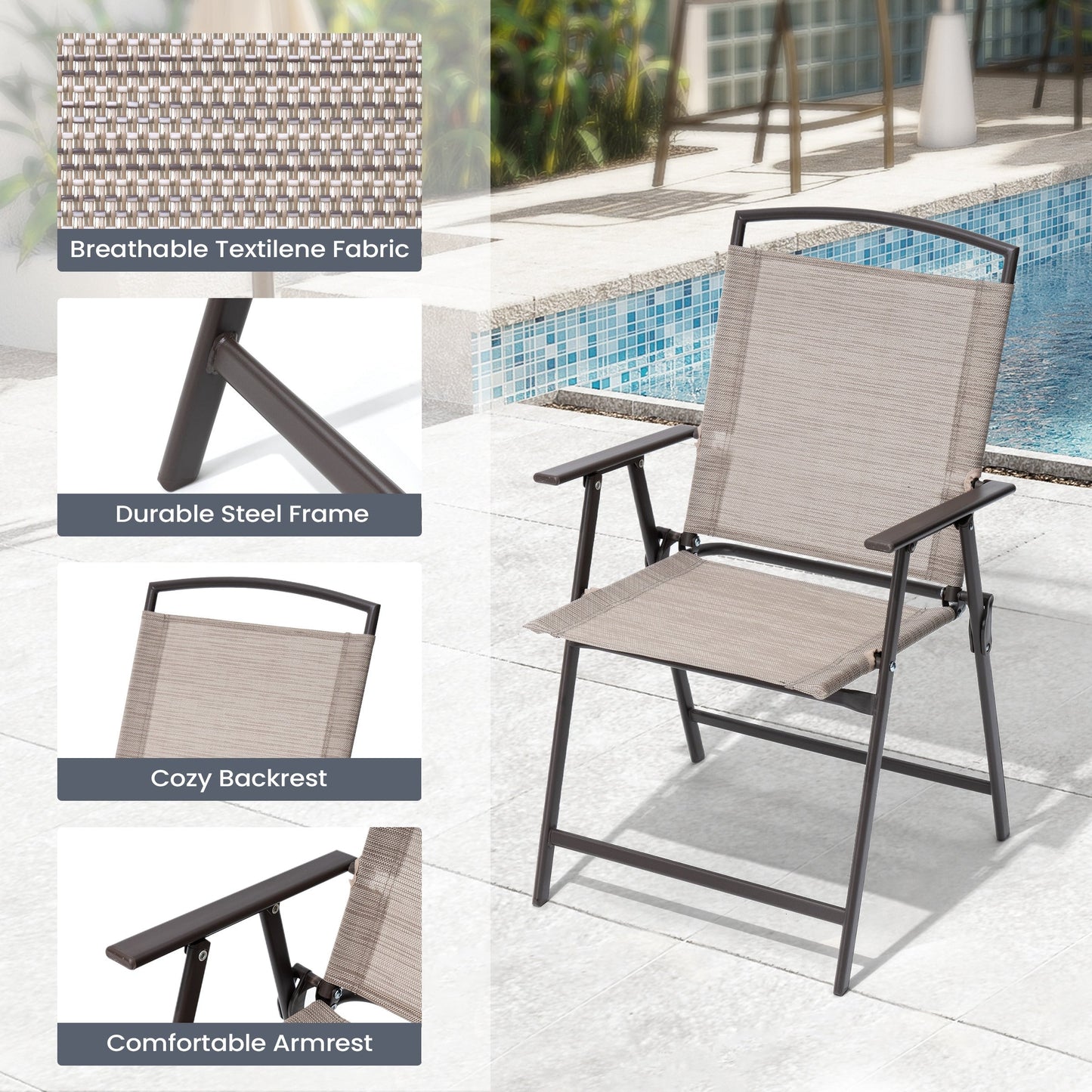 Set da giardino Pellebant da 6 pezzi con tavolo, ombrellone e 4 sedie pieghevoli - 22,4 L x 26,8 P x 34,4 A