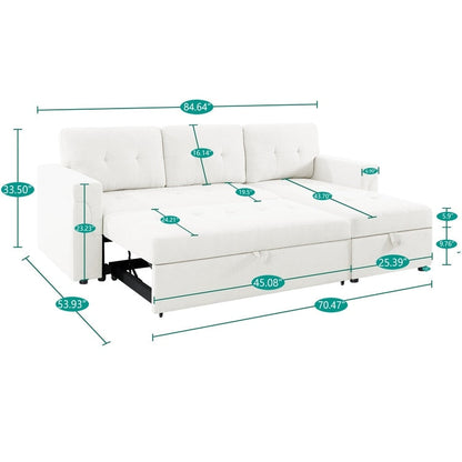 Divano componibile reversibile con letto estraibile, chaise longue con contenitore nascosto, gambe resistenti,