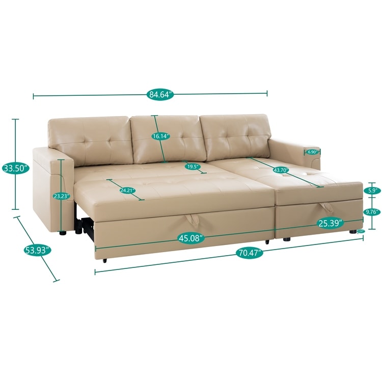 Divano componibile reversibile con letto estraibile, chaise longue con contenitore nascosto, gambe resistenti,