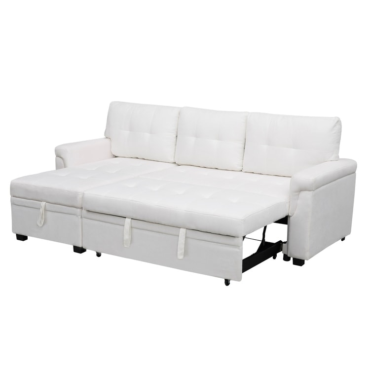 Divano componibile reversibile con letto estraibile, chaise longue con contenitore nascosto, gambe resistenti,