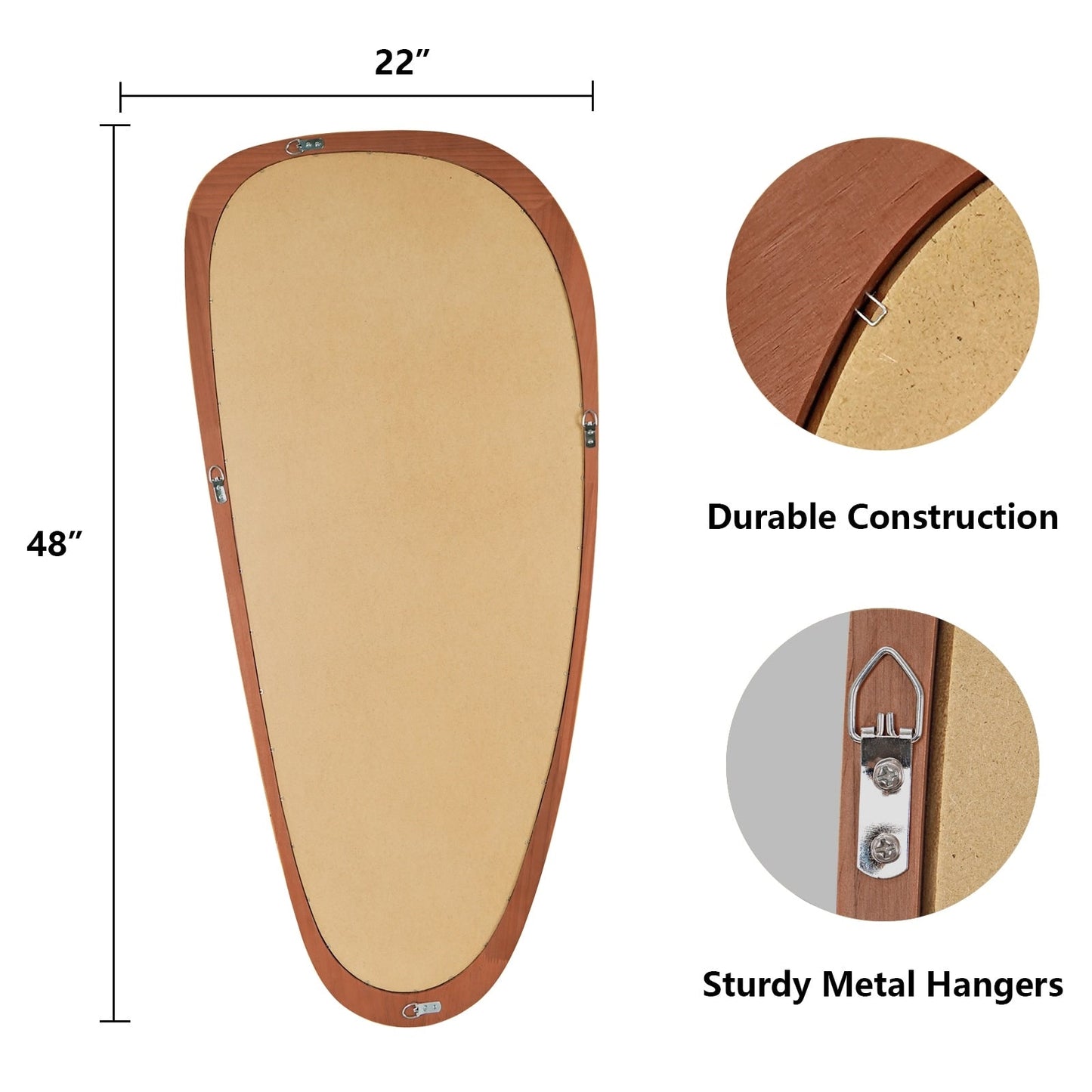 Specchio da parete asimmetrico a forma di ciottoli con cornice in pino