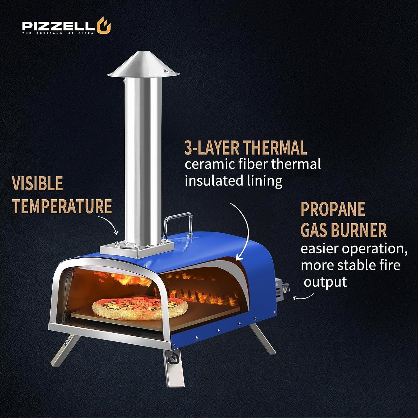Forno per pizza multicombustibile da esterno, con bruciatore a gas e contenitore per legna, 12 pollici