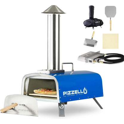 Forno per pizza multicombustibile da esterno, con bruciatore a gas e contenitore per legna, 12 pollici