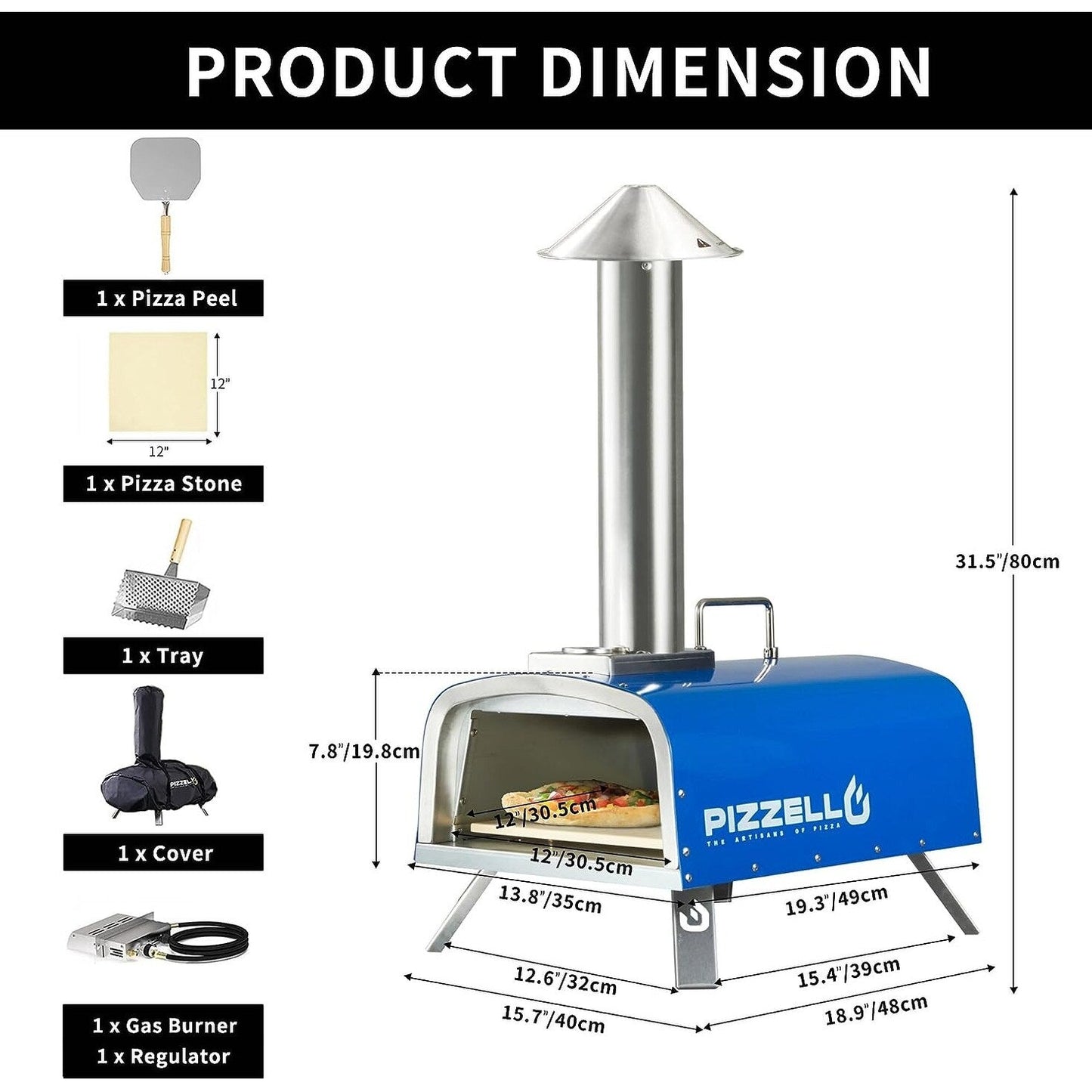 Forno per pizza multicombustibile da esterno, con bruciatore a gas e contenitore per legna, 12 pollici