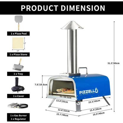 Forno per pizza multicombustibile da esterno, con bruciatore a gas e contenitore per legna, 12 pollici