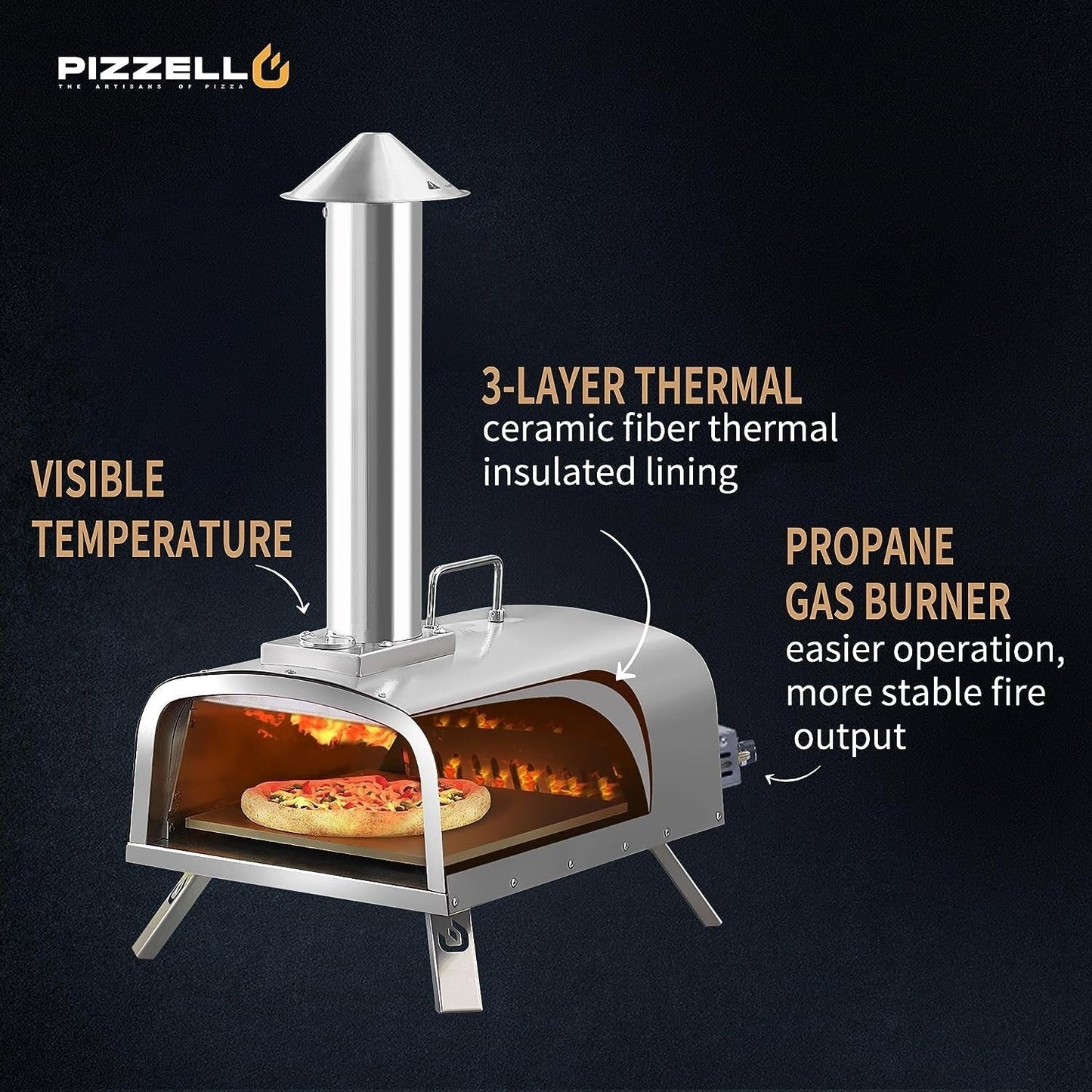 Forno per pizza multicombustibile da esterno, con bruciatore a gas e contenitore per legna, 12 pollici