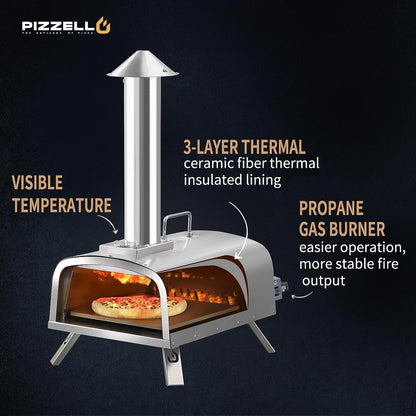 Forno per pizza multicombustibile da esterno, con bruciatore a gas e contenitore per legna, 12 pollici