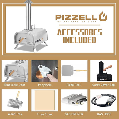 Forno per pizza multicombustibile da esterno, con bruciatore a gas e contenitore per legna, 12 pollici