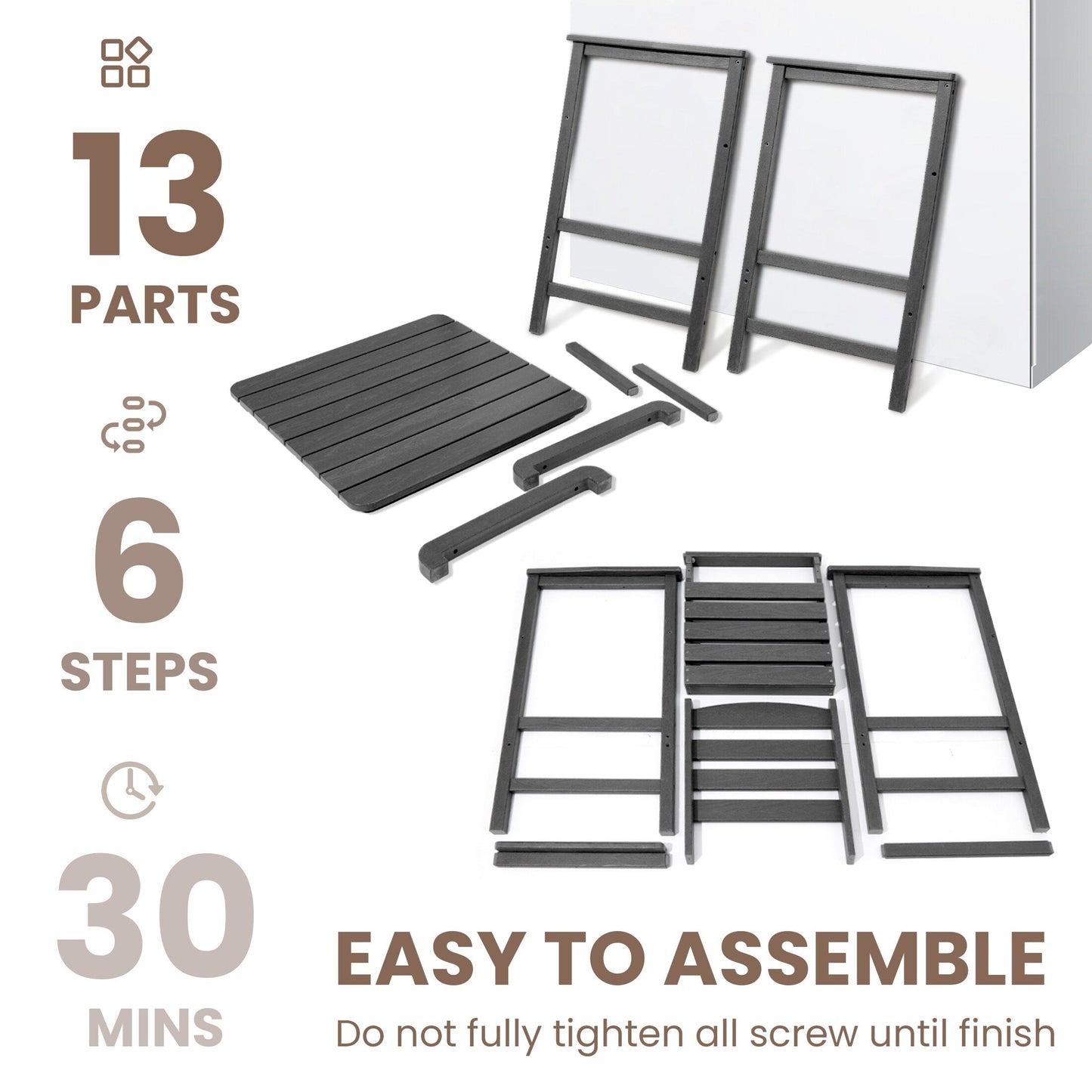 Set di 3 sedie Adirondack alte in plastica per conversazione in giardino
