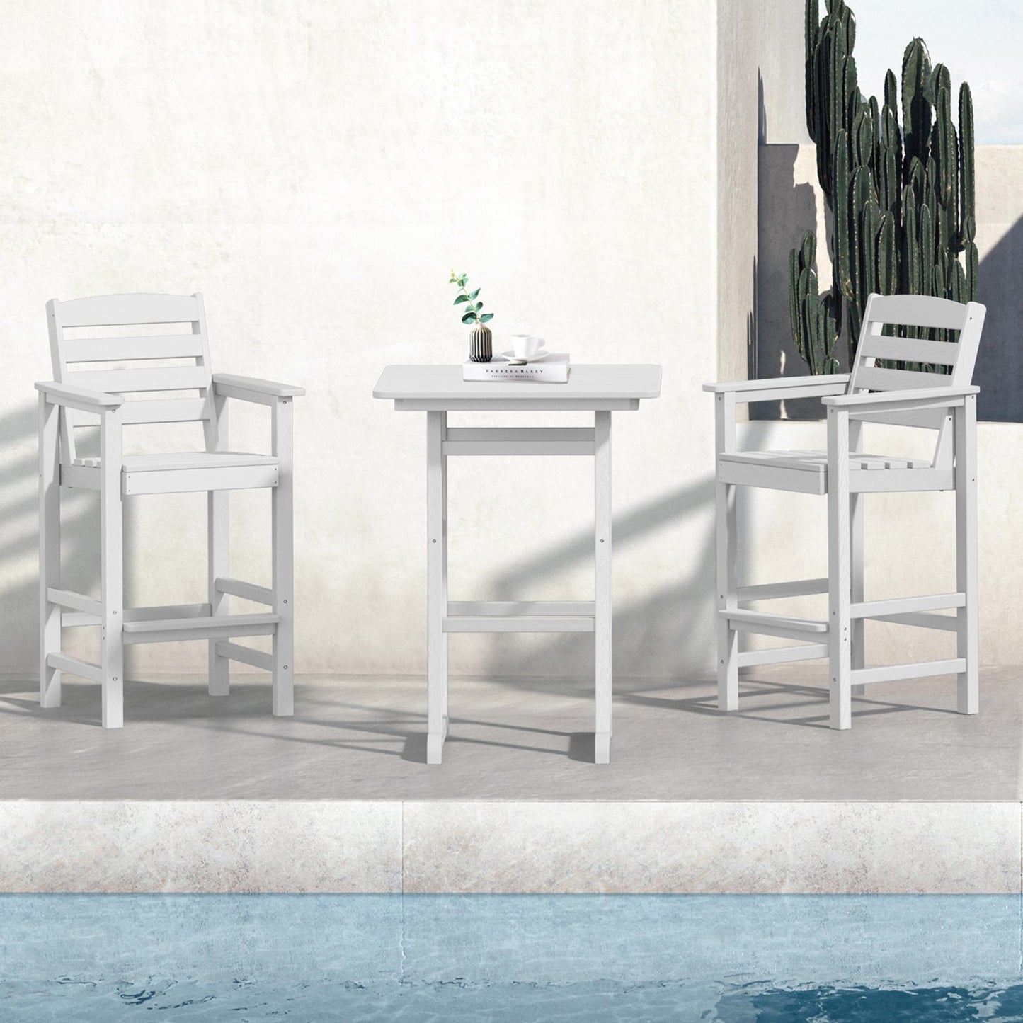 Set di 3 sedie Adirondack alte in plastica per conversazione in giardino