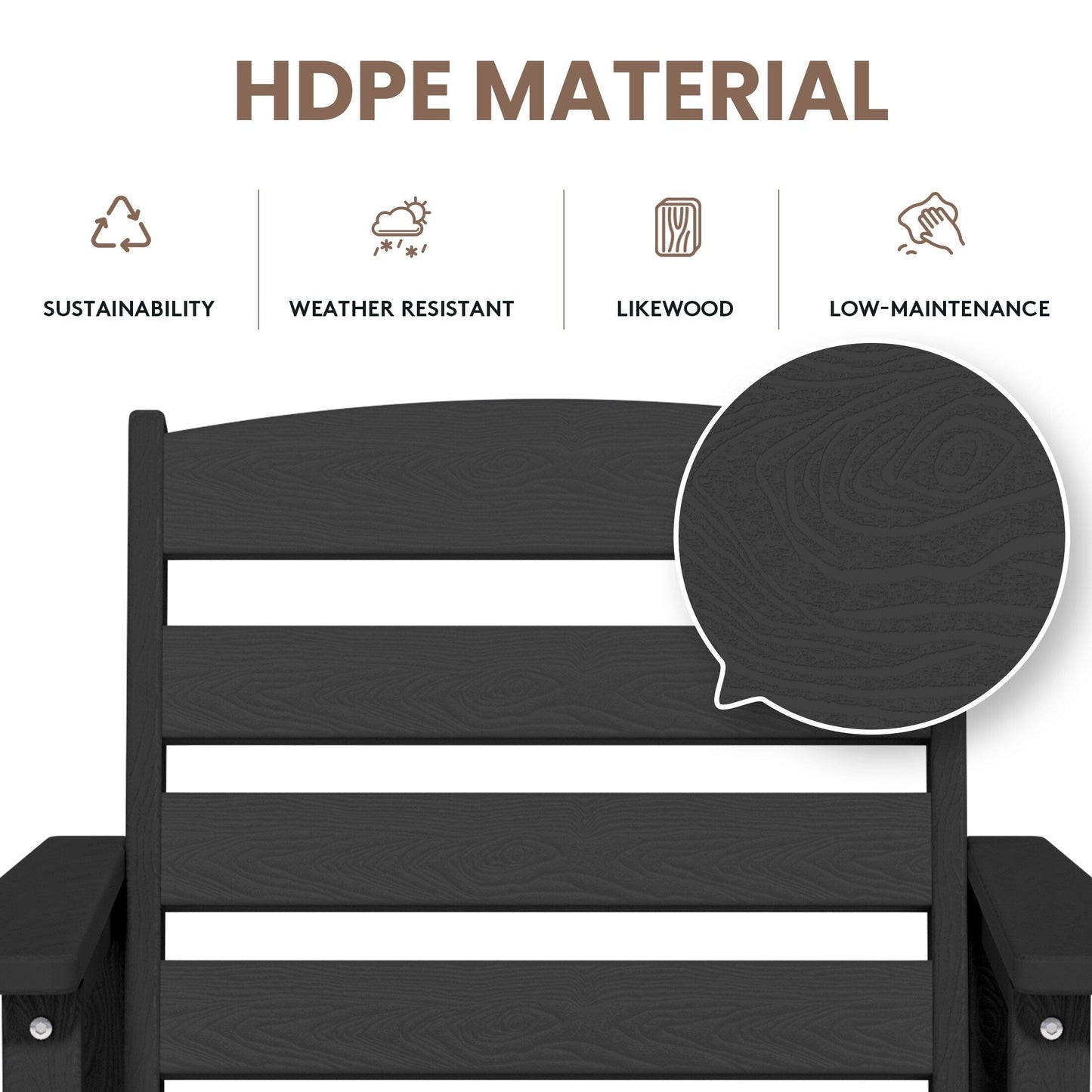 Set di 3 sedie Adirondack alte in plastica per conversazione in giardino