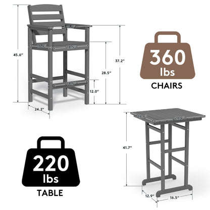 Set di 3 sedie Adirondack alte in plastica per conversazione in giardino