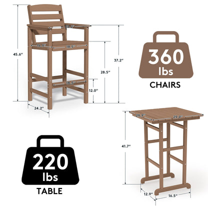 Set di 3 sedie Adirondack alte in plastica per conversazione in giardino