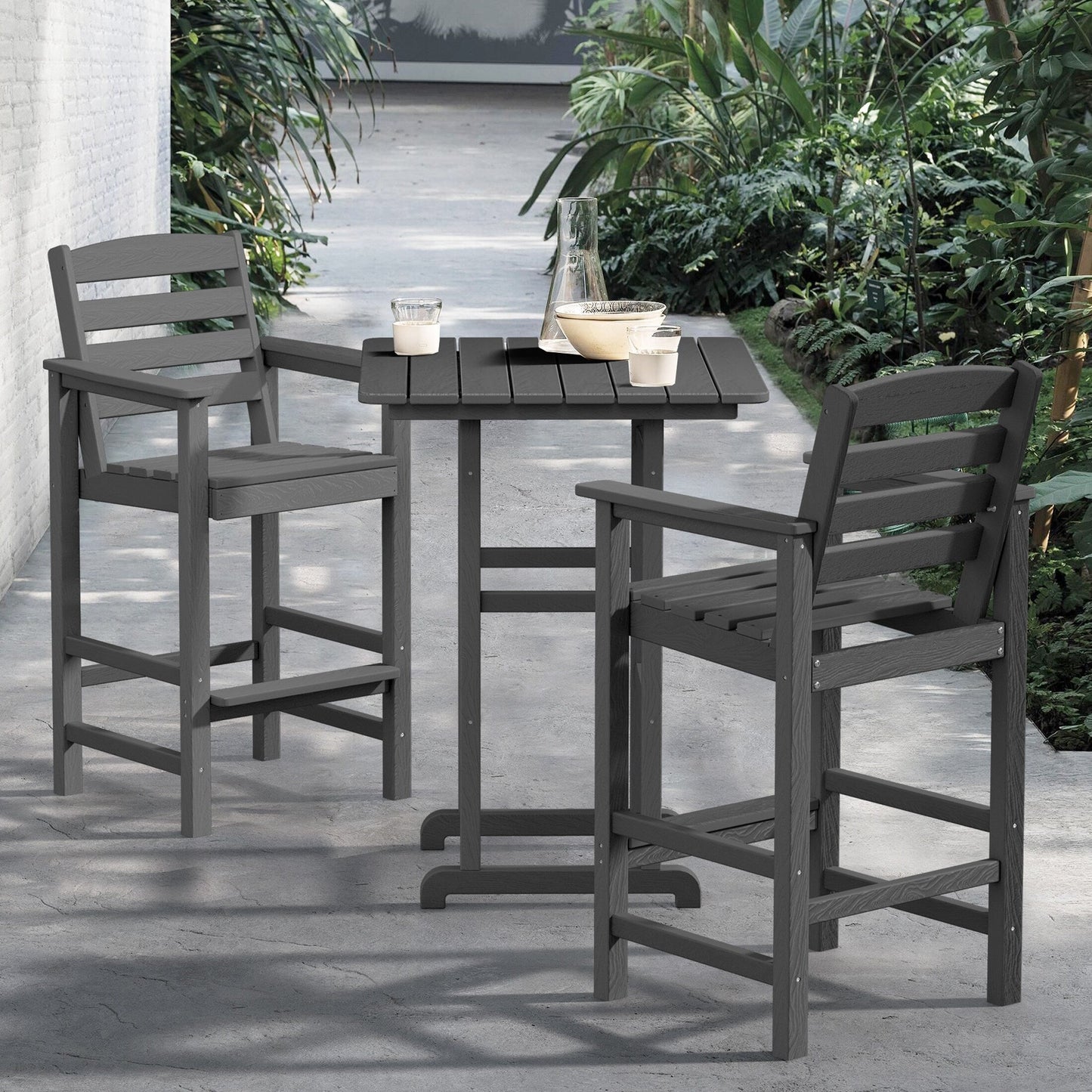 Set di 3 sedie Adirondack alte in plastica per conversazione in giardino