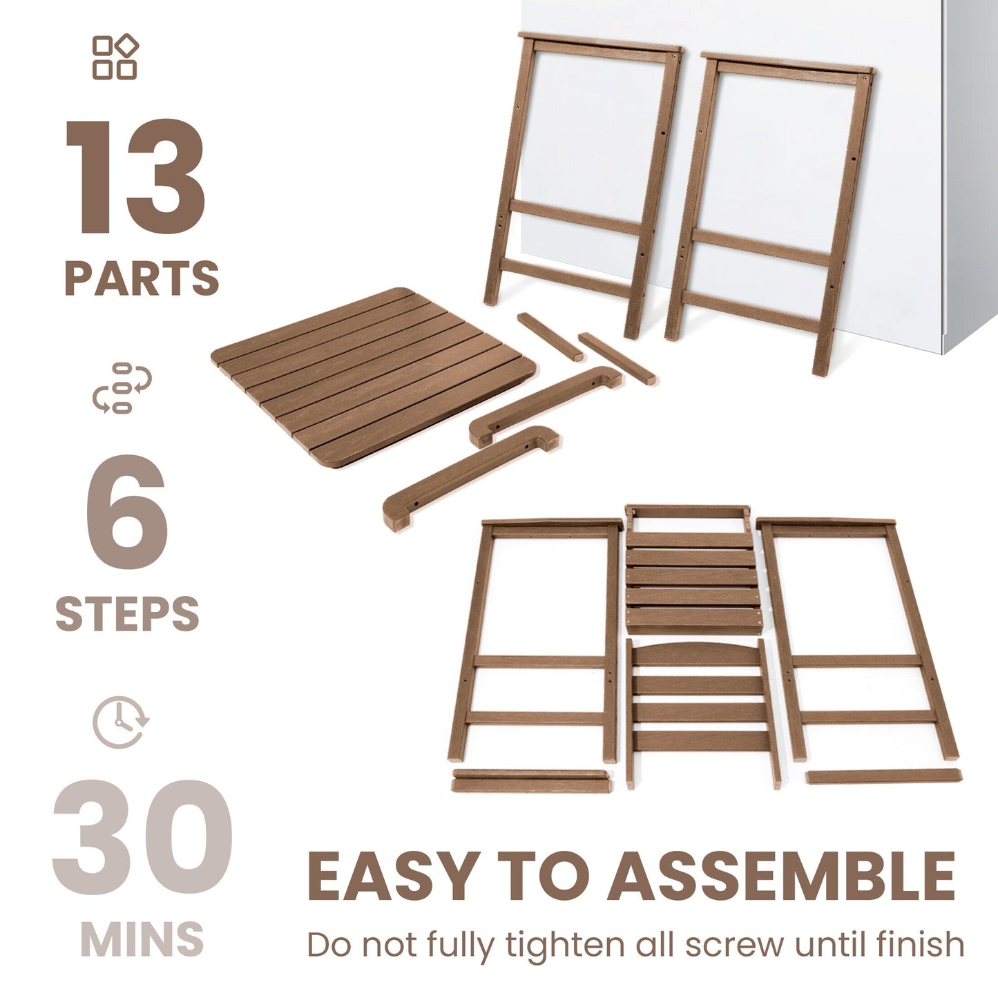 Set di 3 sedie Adirondack alte in plastica per conversazione in giardino