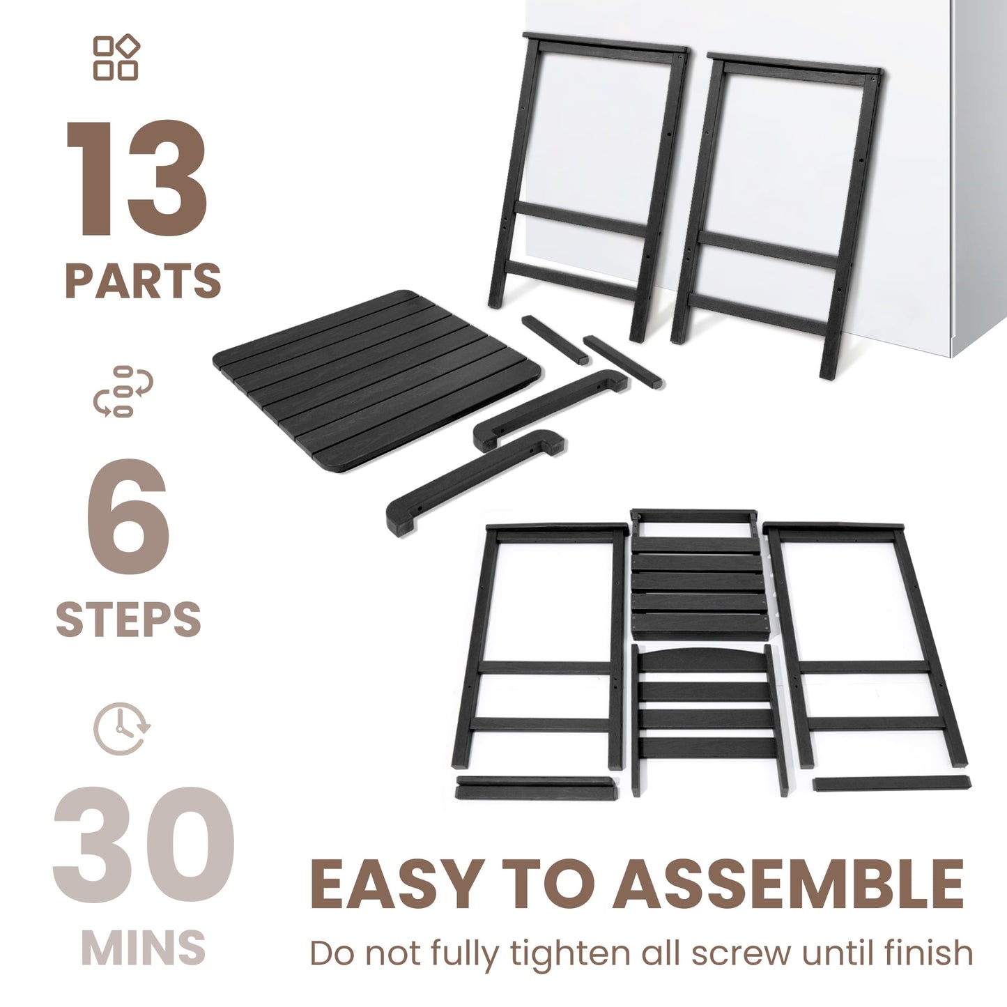 Set di 3 sedie Adirondack alte in plastica per conversazione in giardino